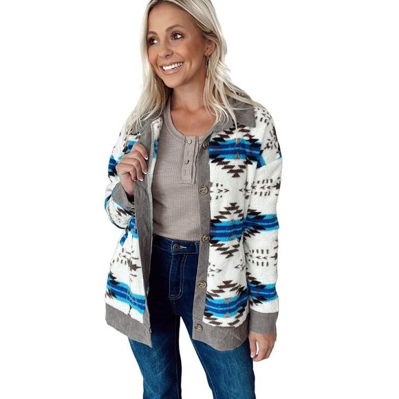 Azura Exchange  White Western Sherpa Corduroy Trim Jacket - Picture 5 of 6